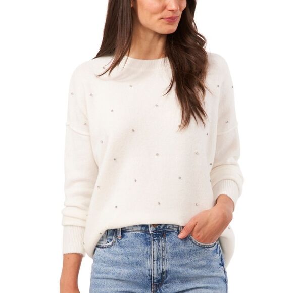 Vince Camuto Crystal Rhinestone Drop Shoulder Sweater - Picture 1 of 4